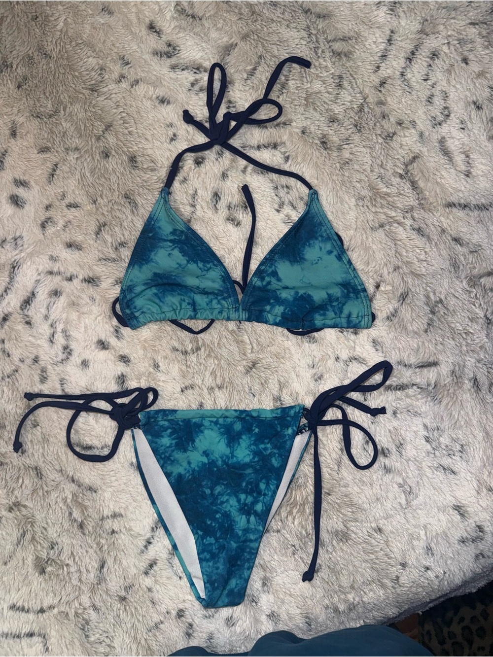 Blue Teal Tie-Dye String Bikini Set